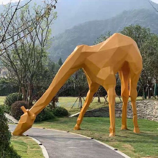 唐韻園林抽象長頸鹿雕塑,江蘇小區不銹鋼切面長頸鹿雕塑加工廠家