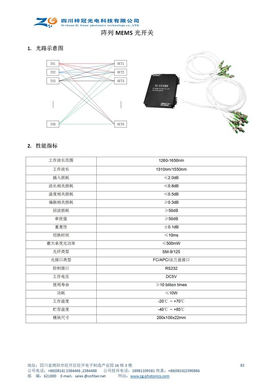 多通道阵列MEMS光开关