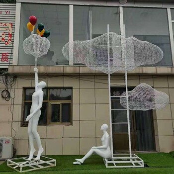 唐韵铁艺云朵雕塑,广东校园不锈钢云朵雕塑制作