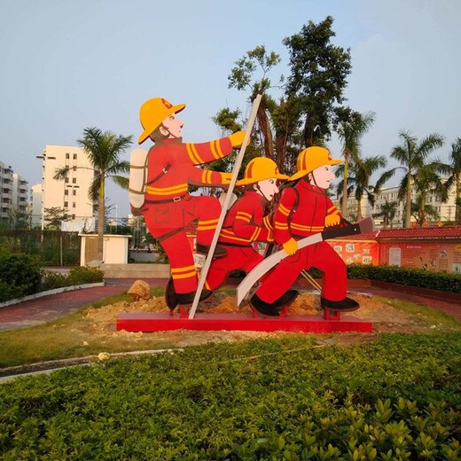 湖北广场玻璃钢卡通消防员雕塑施工厂家,消防战士雕塑