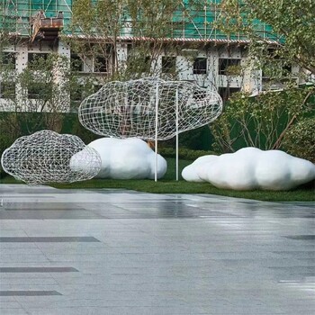 唐韵铁艺云朵雕塑,广东校园不锈钢云朵雕塑制作