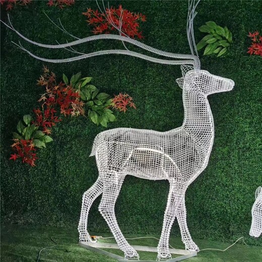 唐韵园林钢丝焊接鹿雕塑,天津广场不锈钢丝编织镂空鹿雕塑定制