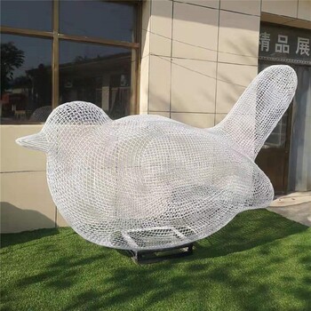不锈钢丝编织镂空小鸟雕塑,生产厂家