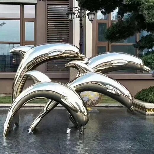 镜面不锈钢海豚雕塑,海豚雕塑,几何海豚雕塑
