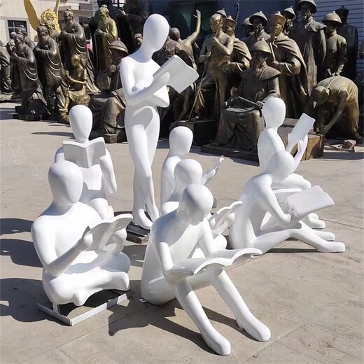 韵特雕塑看书人物雕塑,抽象校园人物雕塑定制厂家
