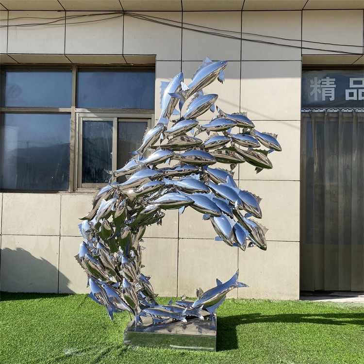 不锈钢抽象鱼群雕塑加工定制