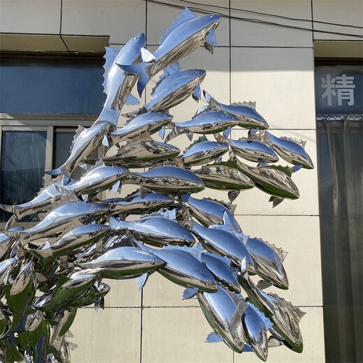 不銹鋼抽象魚群雕塑廠商