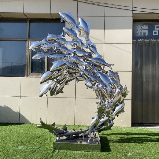 不銹鋼方形魚群雕塑報價及圖片