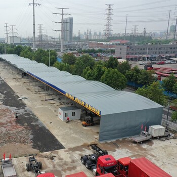 苏州大型堆货场遮雨棚厂房移动顶棚,空地推拉棚