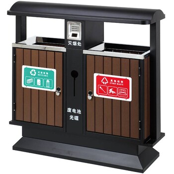 鎮(zhèn)江環(huán)保分類鋼木果皮箱制造商街道兩分類垃圾桶成品
