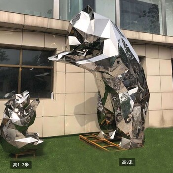 不銹鋼大型熊雕塑定制廠家,不銹鋼動物雕塑
