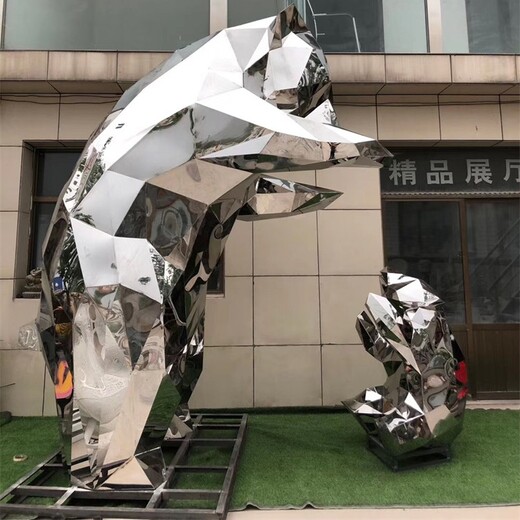 不銹鋼幾何切面熊雕塑定制廠家,不銹鋼動(dòng)物雕塑