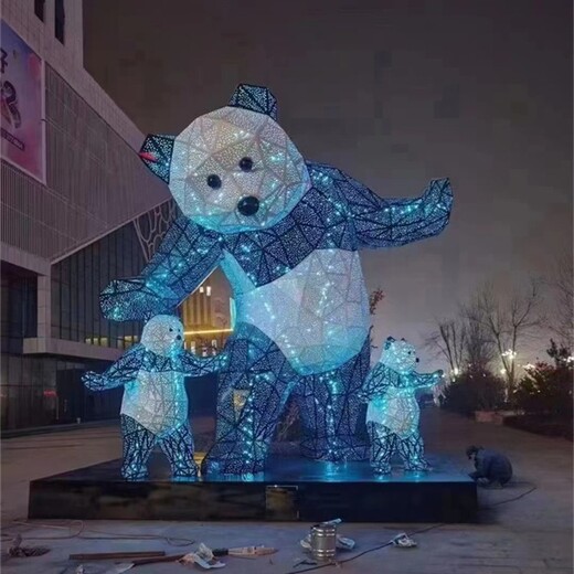 不銹鋼幾何切面熊雕塑廠家加工