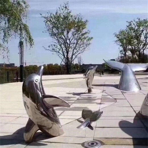 仿真不锈钢海豚雕塑小品