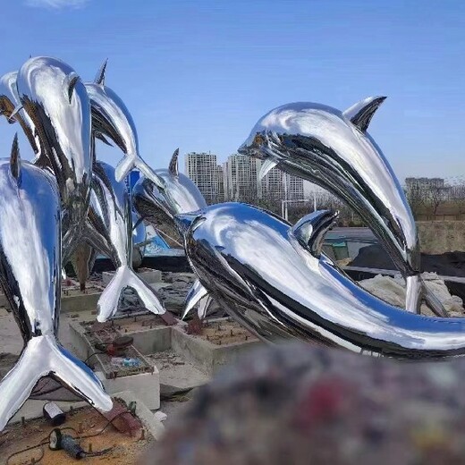 定做不锈钢海豚雕塑电话
