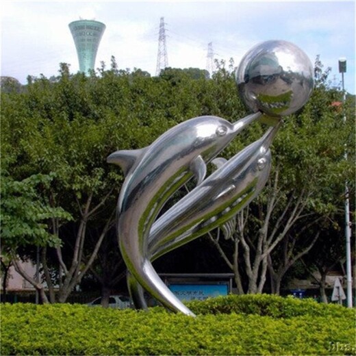 不锈钢抽象几何海豚雕塑