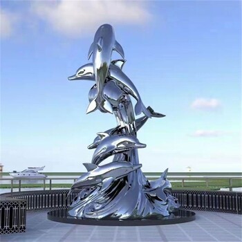 镜面不锈钢海豚雕塑制作