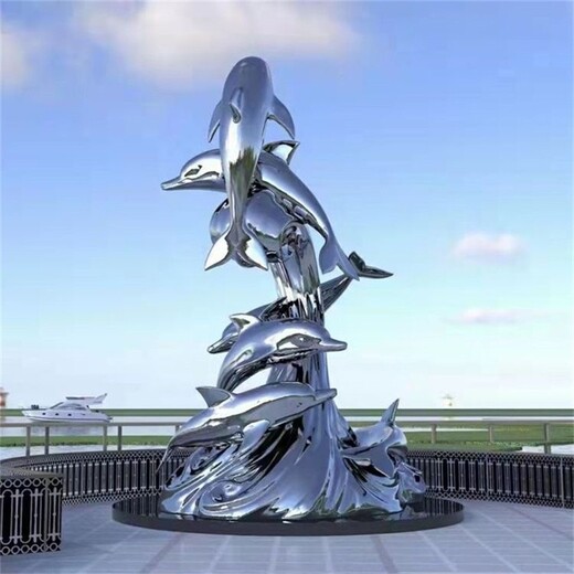 不锈钢抽象动物雕塑，海豚雕塑定制厂家