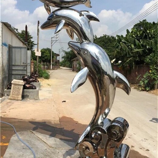 不銹鋼鏤空動物雕塑，海豚雕塑定制,海洋動物雕塑