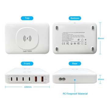 100W無(wú)線(xiàn)智能快充6口氮化鎵充電器多口充電器多功能PD充電頭