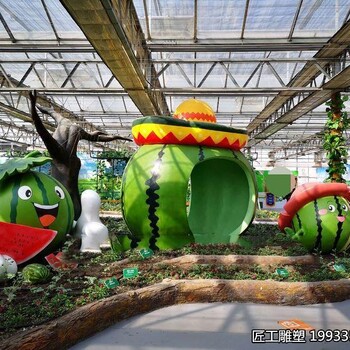 玻璃鋼卡通西瓜雕塑采摘園水果造型裝飾雕塑