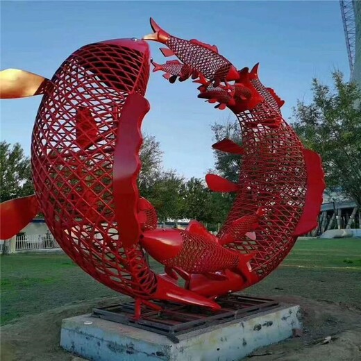 不銹鋼抽象鯉魚雕塑廠家,鯉魚躍龍門雕塑，
