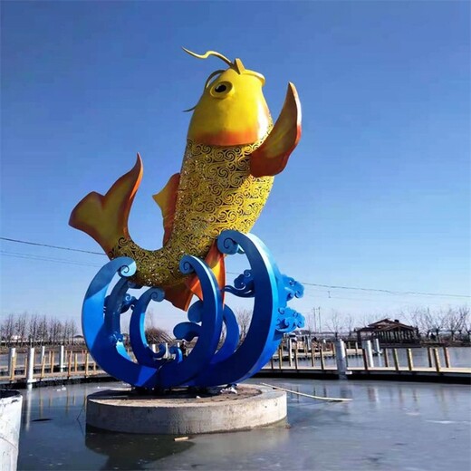 戶外大型不銹鋼鯉魚雕塑制作廠家,鯉魚躍龍門雕塑，