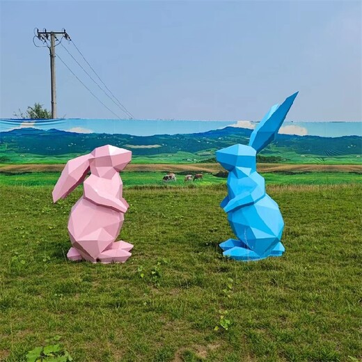 房地产不锈钢几何兔子雕塑制作安装厂家