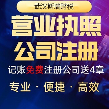 武汉汉阳注册公司工商注册营业执照代办代理记账