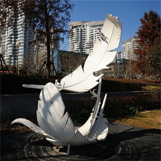 不锈钢仿真羽毛雕塑，白色羽毛雕塑定制,抽象景观雕塑