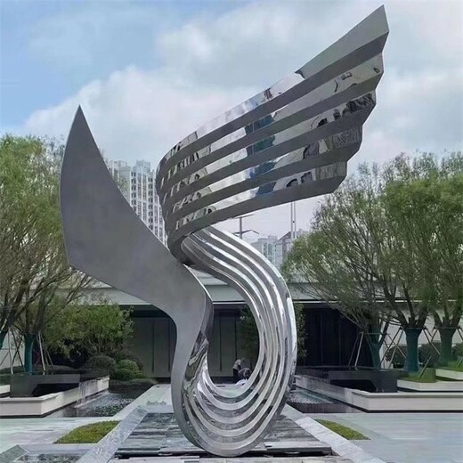 不锈钢抽象翅膀雕塑房地产景观雕塑定制厂家
