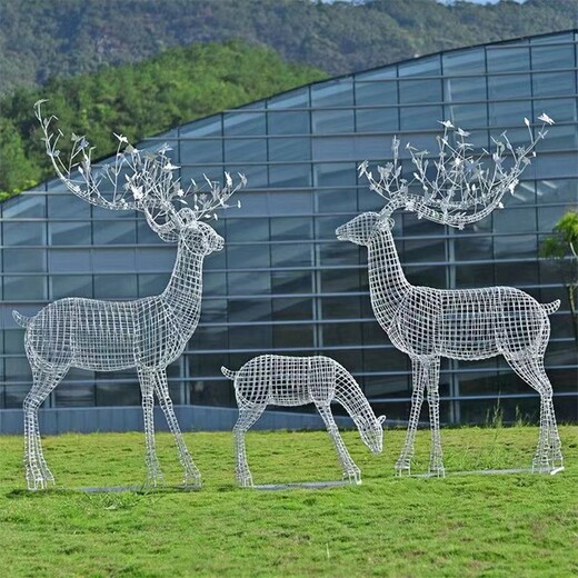 公園不銹鋼絲鹿雕塑工藝品