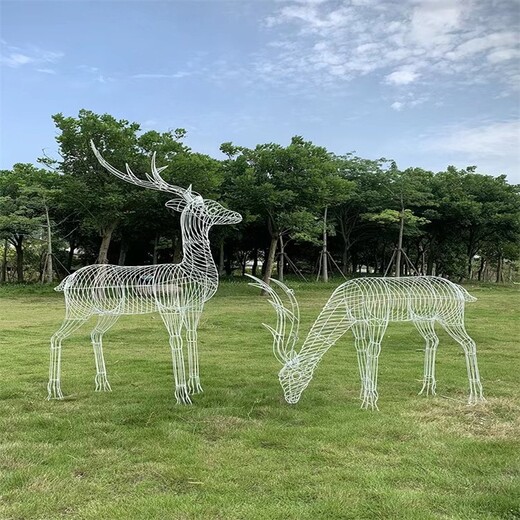 园林景观不锈钢丝鹿雕塑摆件