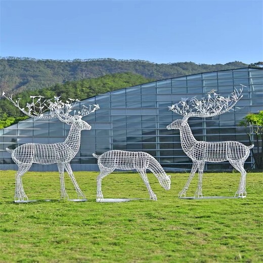 抽象不锈钢丝鹿雕塑景观小品