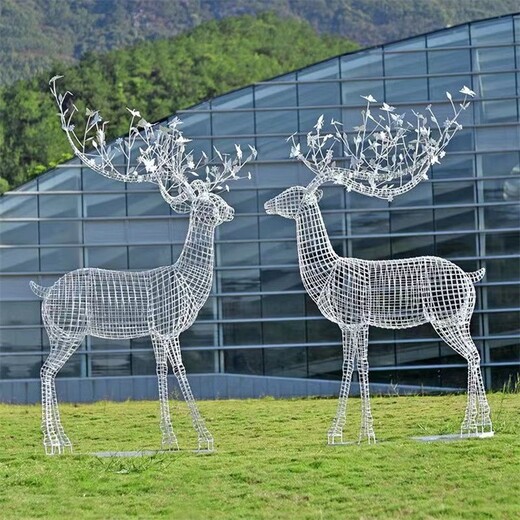 不锈钢丝鹿雕塑，镂空动物雕塑定制厂家