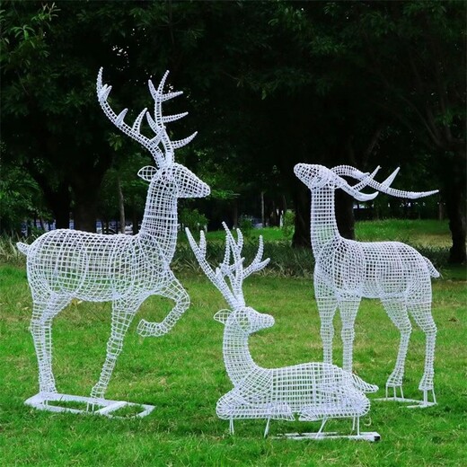 制作不锈钢丝鹿雕塑，镂空动物雕塑
