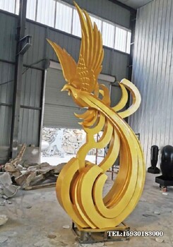 不锈钢凤凰转头戏尾雕塑图片抽象孔雀雕塑金越雕塑厂家