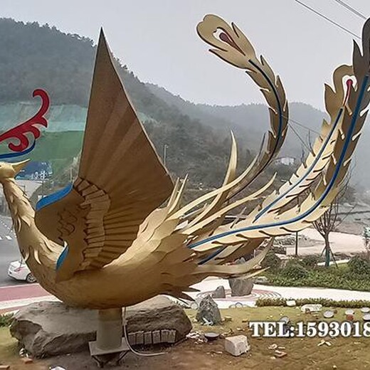 仿真七彩不銹鋼鳳凰孔雀雕塑學(xué)校鳳凰文化金越雕塑廠家