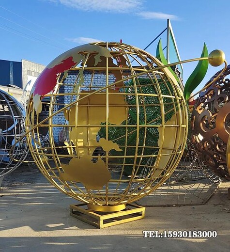 智能转动不锈钢地球仪雕塑企业标志地球仪金越雕塑