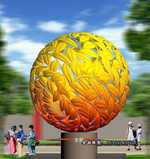 不锈钢银杏叶镂空球雕塑地产水景雕塑金越厂家