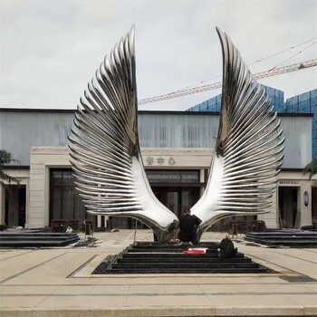广东酒店抽象不锈钢翅膀雕塑批发