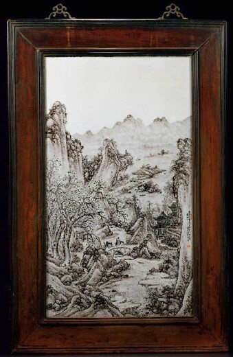 南通汪野亭瓷板画款识真品图片