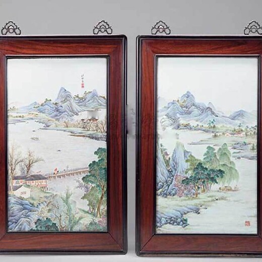 阜阳汪野亭瓷板画款识真品图片