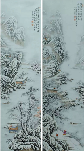 九龙何许人雪景瓷板画款识真品图片