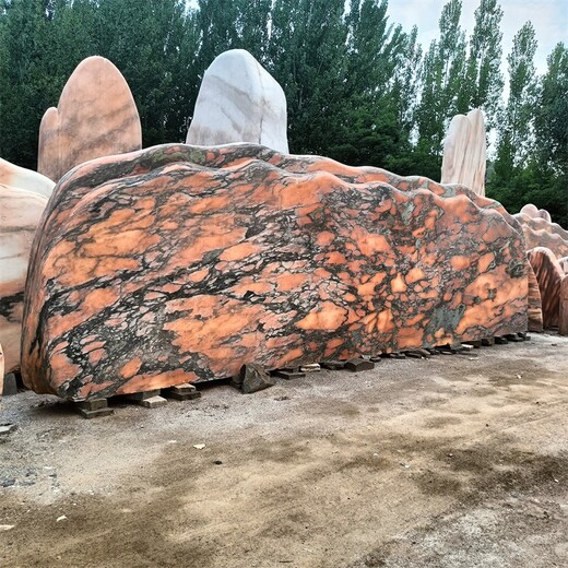 曲陽縣供應(yīng)大型天然晚霞紅景觀石報價