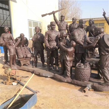 仿銅玻璃鋼軍民魚水情雕塑,軍民共抗敵軍雕塑