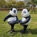 发光不锈钢几何大熊猫雕塑模型