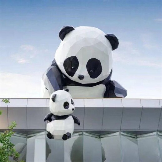 几何不锈钢大熊猫雕塑