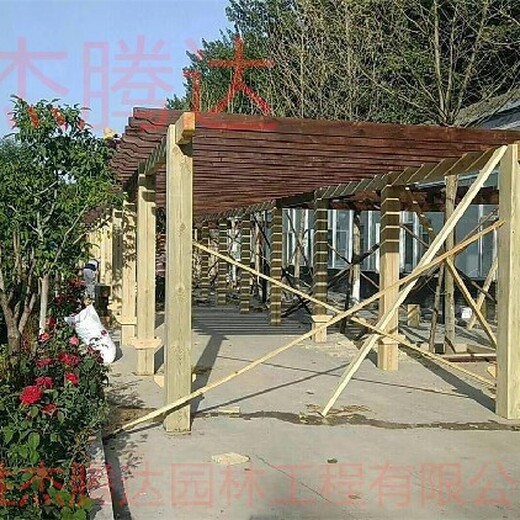 東城別墅庭院綠化設計碳化木花架