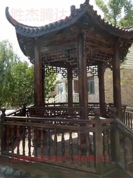 延慶屋頂庭院綠化設計碳化木涼亭